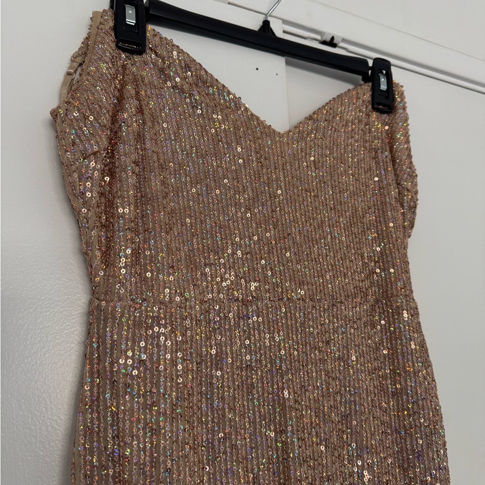 Lovely Day Rose Gold Sequin camisole floor length gown size medium - Picture 3 of 10